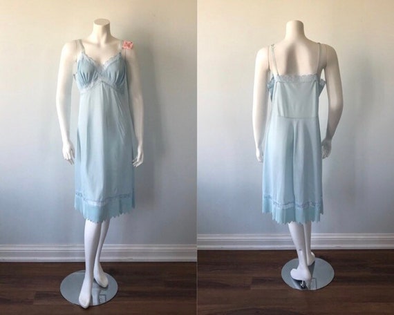 Vintage Blue Full Slip, 1950s Full Slip, Love Line
