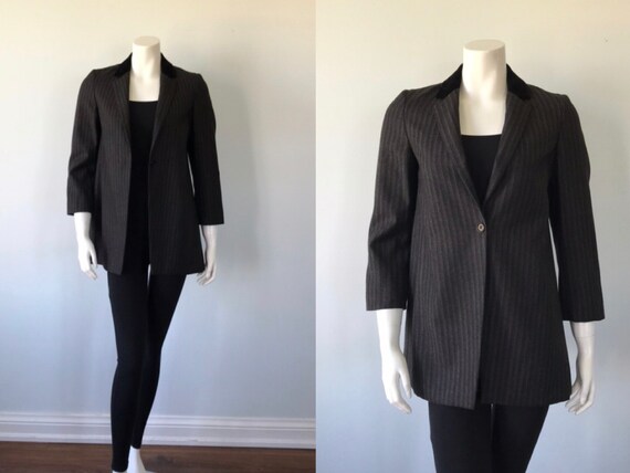 Vintage Gray/Black Striped Jacket, Ladies Jacket,