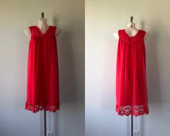 Vintage Red Chiffon Nightgown, Red Chiffon Nightgo