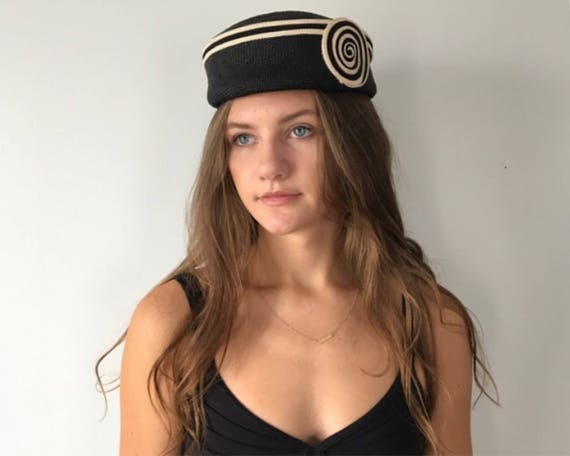 Vintage 1960s Black and White Hat, 1960s Hat, Geor