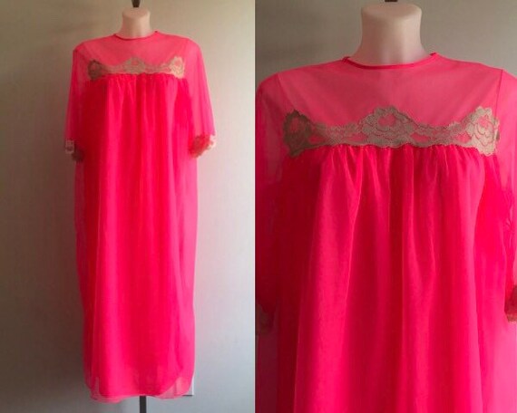 Vintage Pink Chiffon Nightgown, Chiffon Nightgown,