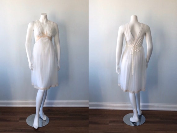 Vintage Ivory Chiffon Nightgown, 1960s Chiffon Nig