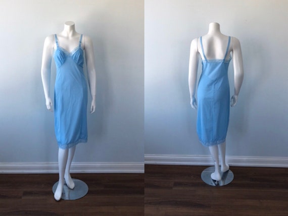 Vintage Blue Full Slip, French Maid, Vintage Slip,
