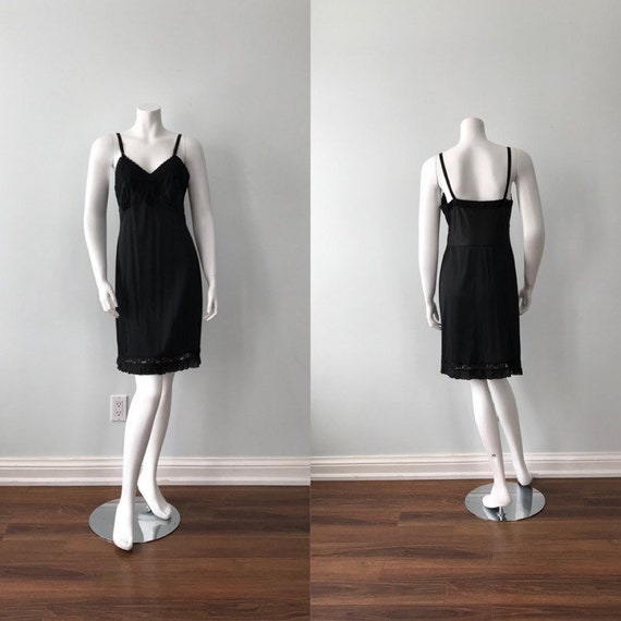 1960s Black Full Slip, Vintage Slip, Dorsay, Black