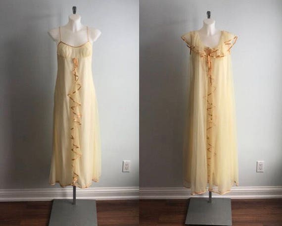 Vintage Claire Haddad Pale Yellow Chiffon Peignoir