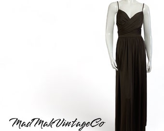 Vintage Brown Maxi Dress 1970s A-line Marcelle