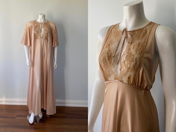 Janice Young for Vanessa, Rose Beige Peignoir Set,