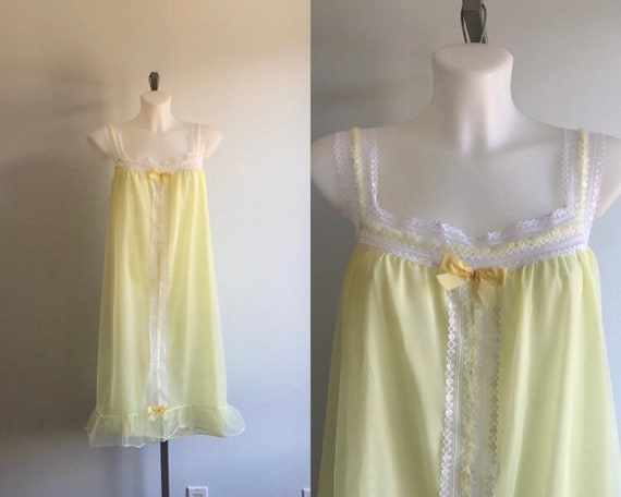 Vintage Chiffon Nightgown, 1960s Chiffon Nightgown
