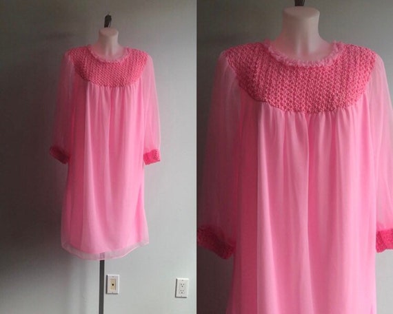 Vintage Pink Chiffon Nightgown, Chiffon Nightgown,