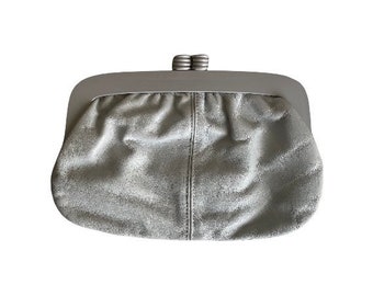 Vintage Grey Genuine Leather Clutch 1970s Eaton