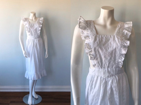 Vintage 1970s White Eyelet Pinafore, Vintage Pinaf