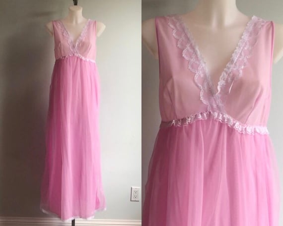 Vintage Chiffon Nightgown, 1960s Nightgown, Orchid
