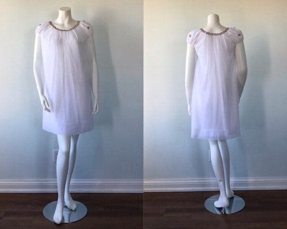 Vintage White Chiffon Nightgown, Chiffon Nightgown