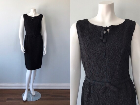 Vintage Black Cocktail Dress, 1950s Black Cocktail