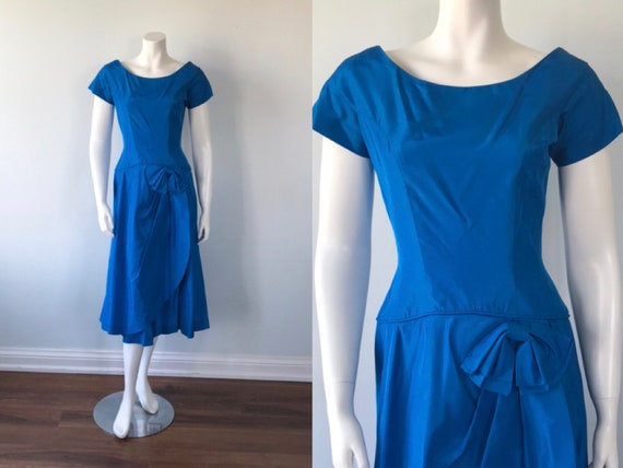 Vintage Jonathan Logan Blue Taffeta Dress, 1960s J
