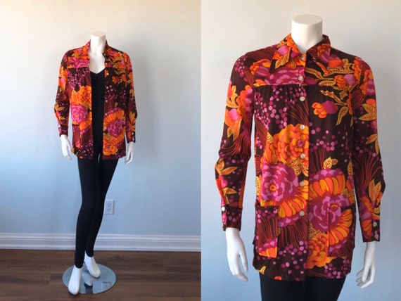 Vintage Floral Blouse, 1970s Blouse, Long Sleeve B