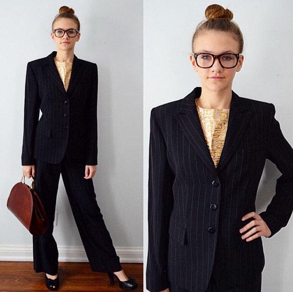Vintage Armani Collezioni Navy Blue Pin Striped La