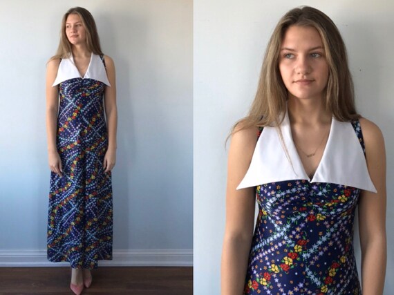 Vintage Floral Maxi Dress, 1970s Maxi Dress, Sleev