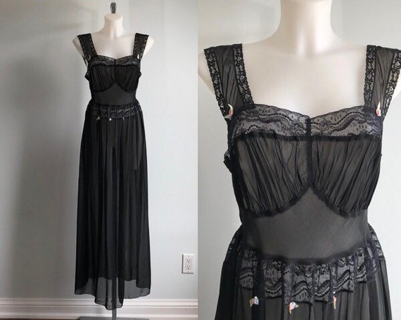 1940s Black Nightgown, Ardele, Vintage Black Night
