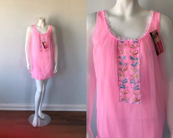 Vintage Pink Chiffon Nightgown, Hamilton Lingerie,
