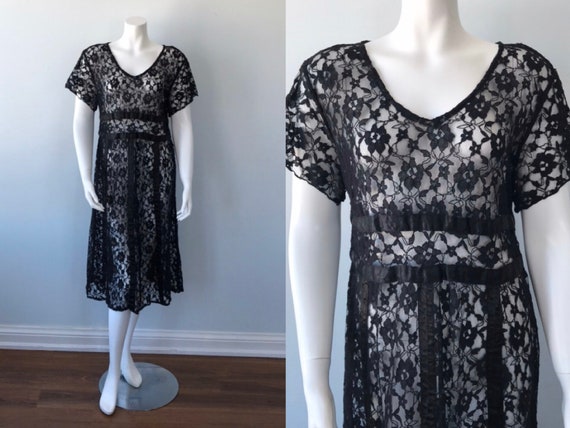 Vintage Black Lace Dress, Black Lace Dress, 1970s
