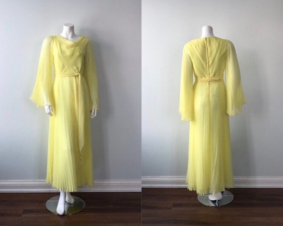 Vintage Yellow Chiffon Evening Gown, 1970s Evening