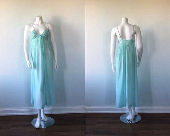 Vintage 1970s Mint Green Nightgown, Linda Lingerie
