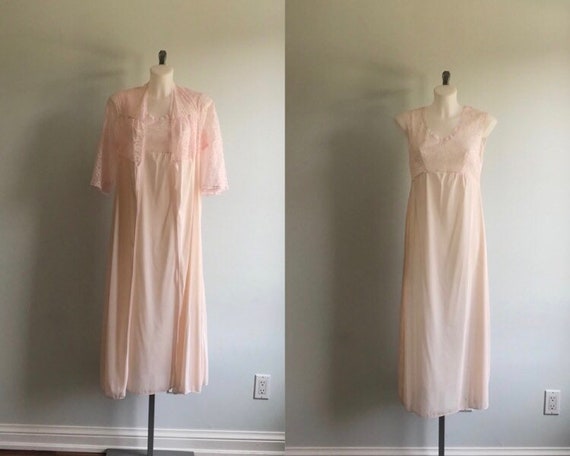 Vintage Pink Peignoir Set, Biconf, 1980s Peignoir
