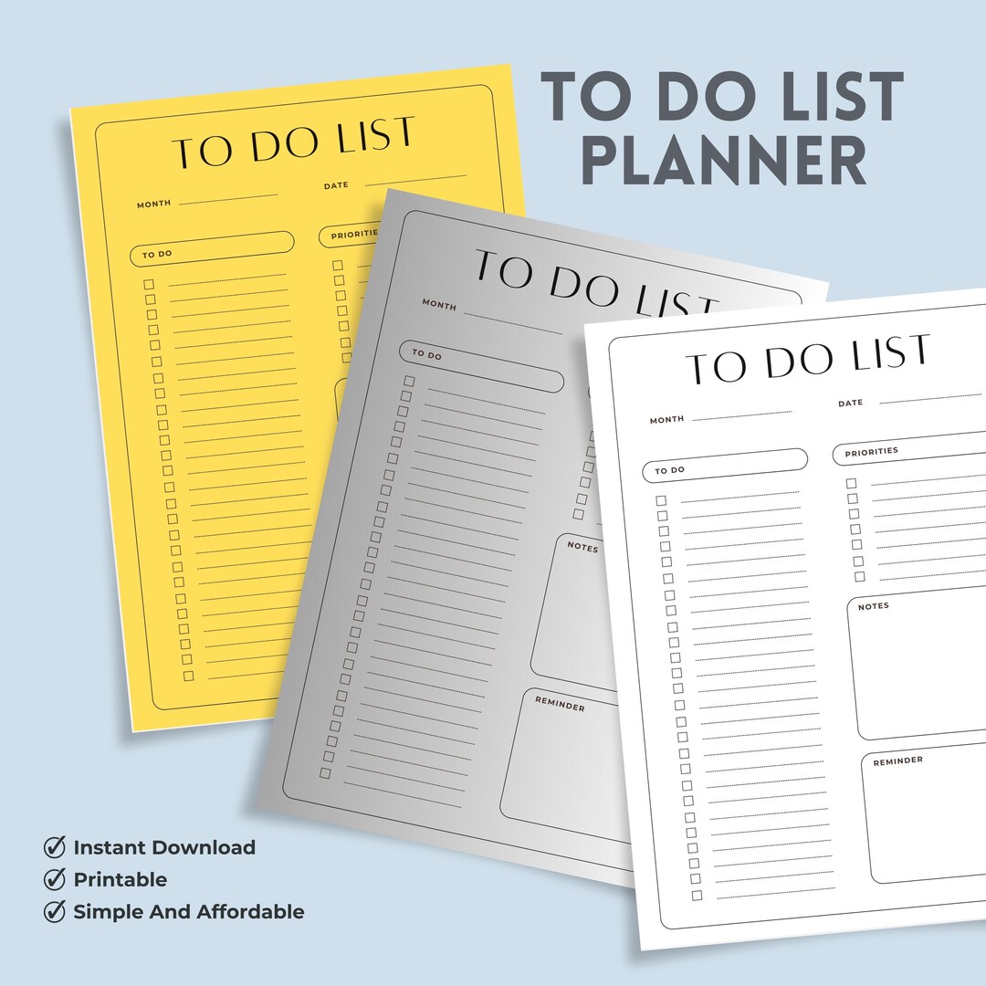 To Do List Printable PDF | Simple Daily Task Planner | Productivity ...