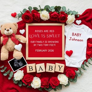 Valentine&#39;s Day Baby Announcement: February Due Date, Editable Template (Digital Download)