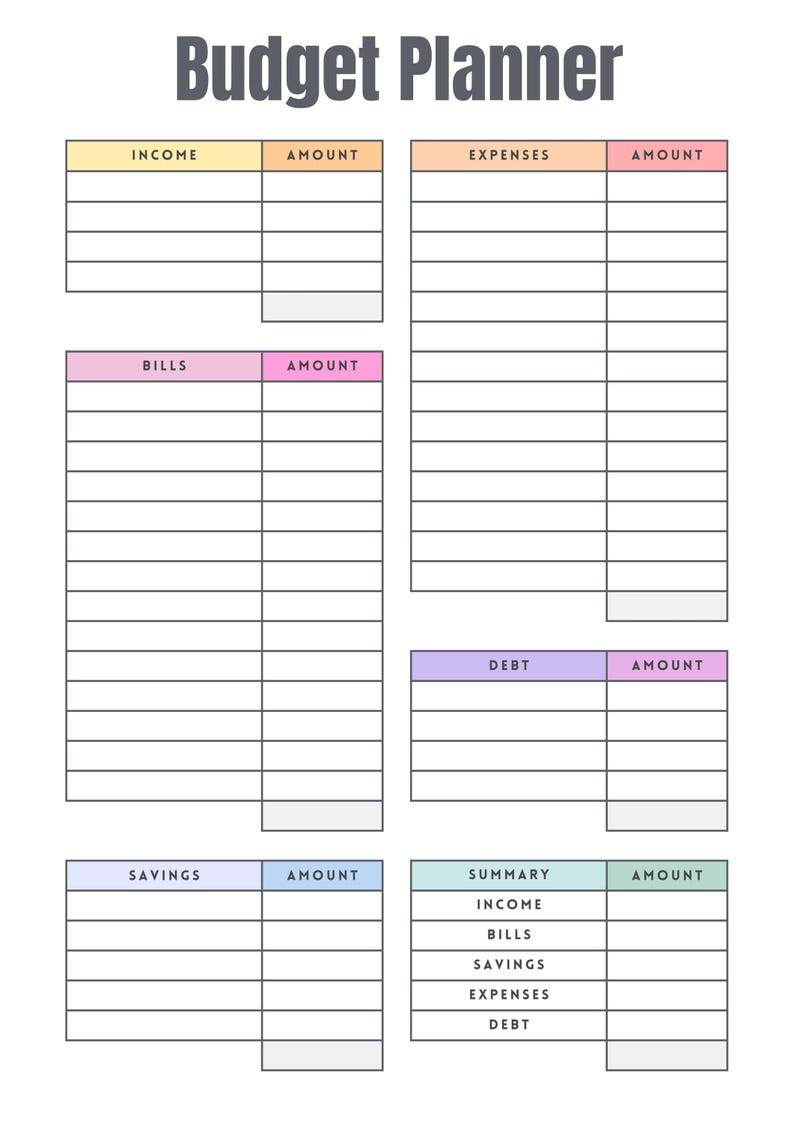Budget One Page Examples Budget Planner Printable PDF | Simple One-page Expense Tracker ...