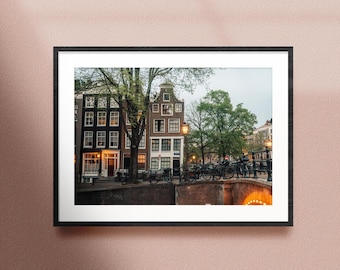 Amsterdam Canal Houses Print, Horizontal Art Prints, Home decor Wall Art, Original Cityscape photography,