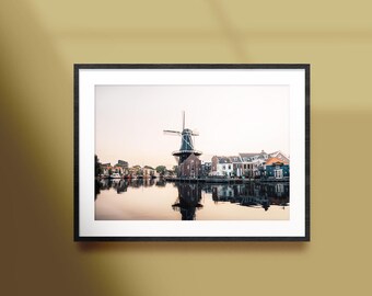 Dutch Windmill photo, home decor prints, Cozy Wall Art, Golden hour, photography , decorations for house, minimalistic home decor