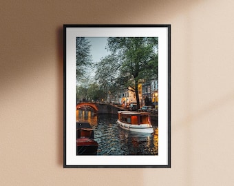 Amsterdam Canal Print, Home Decor wall art, Summer photo prints, Travel poster, Amsterdam City Photography
