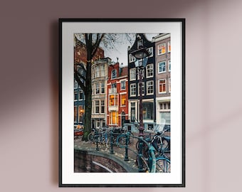 Amsterdam Canal Print, Home Decor wall art, Warm tone prints, Travel poster