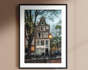 Amsterdam Canal House print, Home Decor wall art, Warm tone prints, Travel poster, Minimalistic art, Cityscape original Photography Print