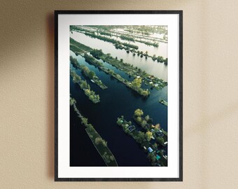 Aerial Photo Dutch Lakes, Netherlands Landscape Photography, Nature Wall Art Print, Calm tones Home decor