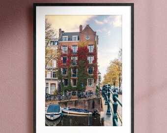 Amsterdam Canal photography Print, Home decor prints, Travel Poster, Warm Tone Wall Art