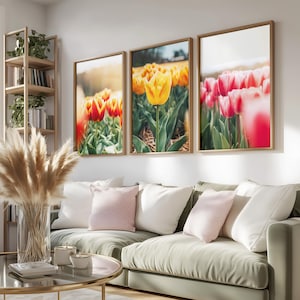 Tulpen Wandkunst, 3er Set Fotodrucke, Home Decor Wandkunst, Bunte Kunstdrucke, Reiseposter, Holländisches Tulpenfeld, Echte Fotografie