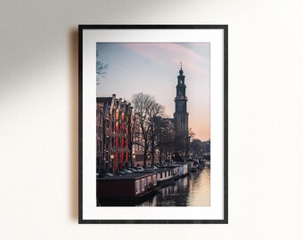 Amsterdam Canal Print, Home Decor wall art, Warm tone prints, Travel poster, Original photography art