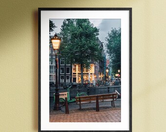 Aesthetic Amsterdam Canal Print, Dutch Architecture photography, Cozy Wall Art, Warm tone home decor,