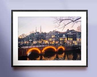 Amsterdam Canal Print, Cityscape wall art urban photography, Cozy home decor,Decoration for room, Real photo print, Art print