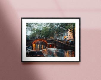 Amsterdam Canal Boat Photo Print, Home Decor Wall Art, Original city Photography, Fine art Photo Prints, Travel poster