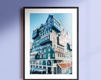 Stacked Dutch houses Print – Unique Zaandam architecture, Home decor prints, Travel Poster, Minimalist Wall Art