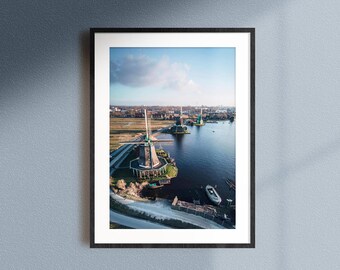 Dutch Windmills Drone Print, Home Decor wall art, Air photography landscape, Dutch Wall art, Drone photography