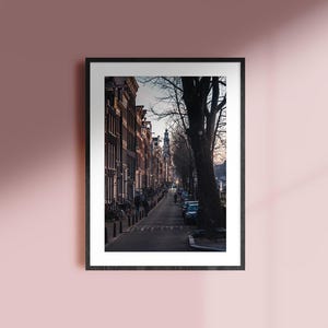 Stampa del canale di Amsterdam, fotografia di architettura olandese, accogliente arte murale,