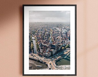 Amsterdam City Photo Print, Aerial photography, Aesthetic Wall Art, Travel poster, Original Art Print,
