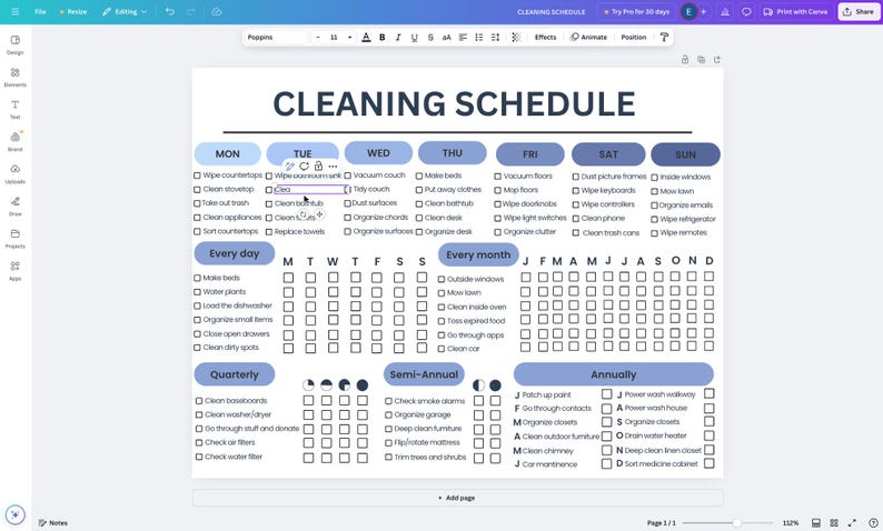 Cleaning Schedule Canva Template - Etsy