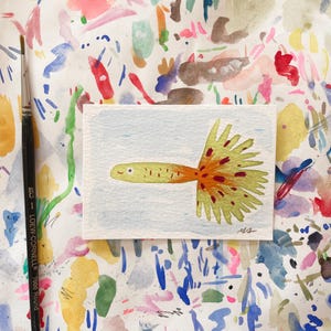 Miniatur Kunst, Original Gemälde, Winzige Fisch Kunst, Original Gemälde, Muttertagsgeschenk, Einzigartiges Geschenk für eine Freundin, Künstler-Sammelkarte