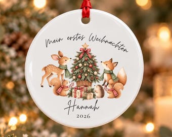 Geburtsgeschenk Baby Name Ornament Waldtiere Weihnachtskugel personalisiert Neugeborenen Geschenk erstes Weihnachten Baby Weihnachtsgeschenk